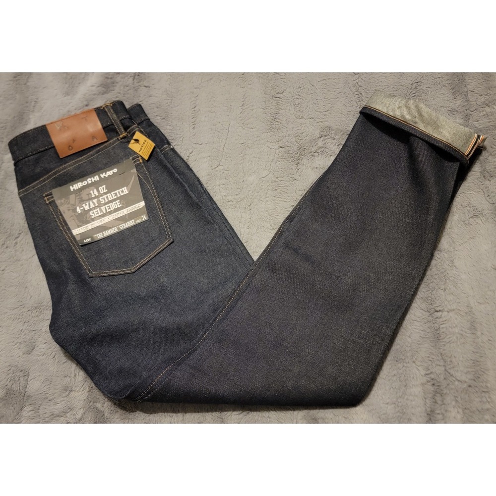 Hiroshi Kato Jeans Mens 34 (Fits 36x34) Indigo Hammer Straight Stretch Selvedge